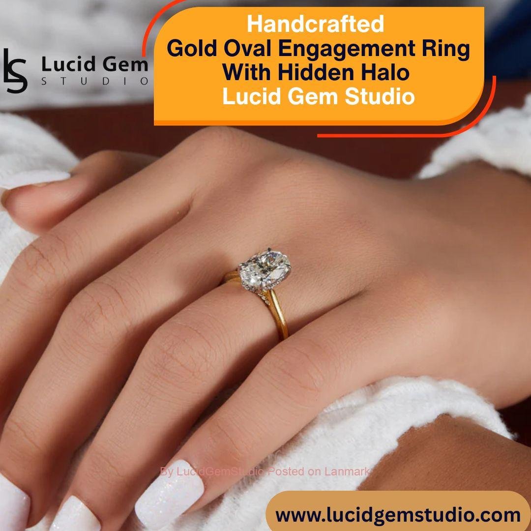 Handcrafted Gold Oval Engagement Ring With Hidden Halo | Lucid Gem Studio